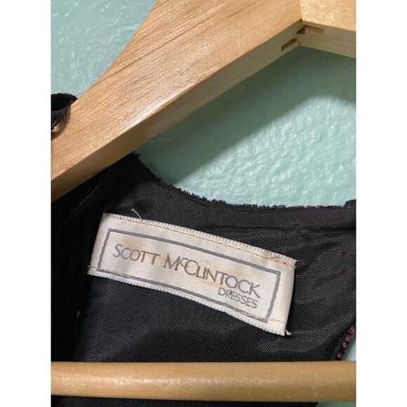 Vintage Scott McClintock Women's Blue and Purple‎ Floral Velvet Open Back Dress - Picture 10 of 12